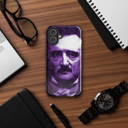 iPhone® tough case featuring a purple-and-white portrait, raised camera cutouts on back