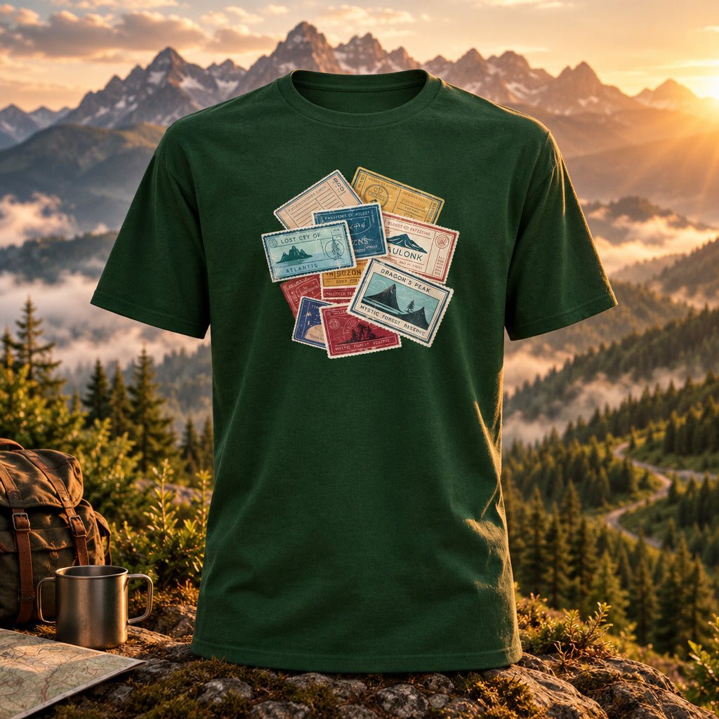 Travel Stamps T-Shirt Wanderlust Adventure Graphic Tee - Still Out There