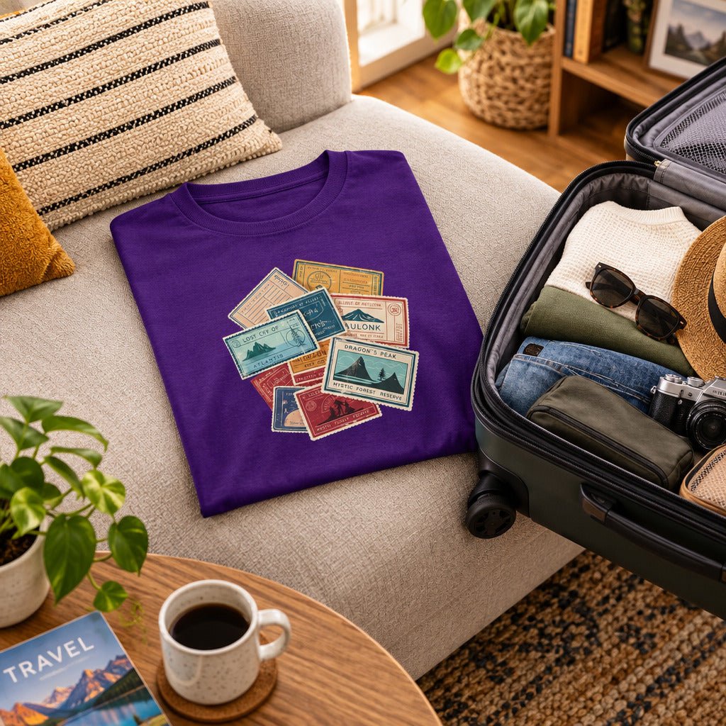 Travel Stamps T-Shirt Wanderlust Adventure Graphic Tee - Still Out There