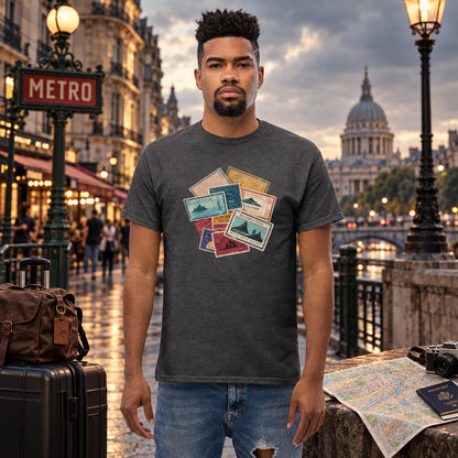 Travel Stamps T-Shirt Wanderlust Adventure Graphic Tee - Still Out There
