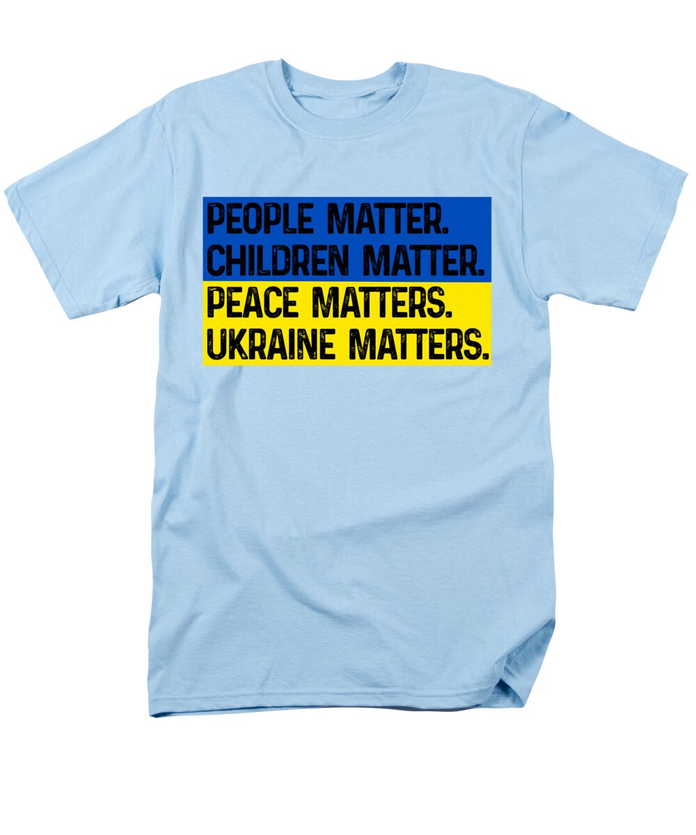 Light blue men's t-shirt with front slogan print: 'PEOPLE MATTER... UKRAINE MATTERS'.