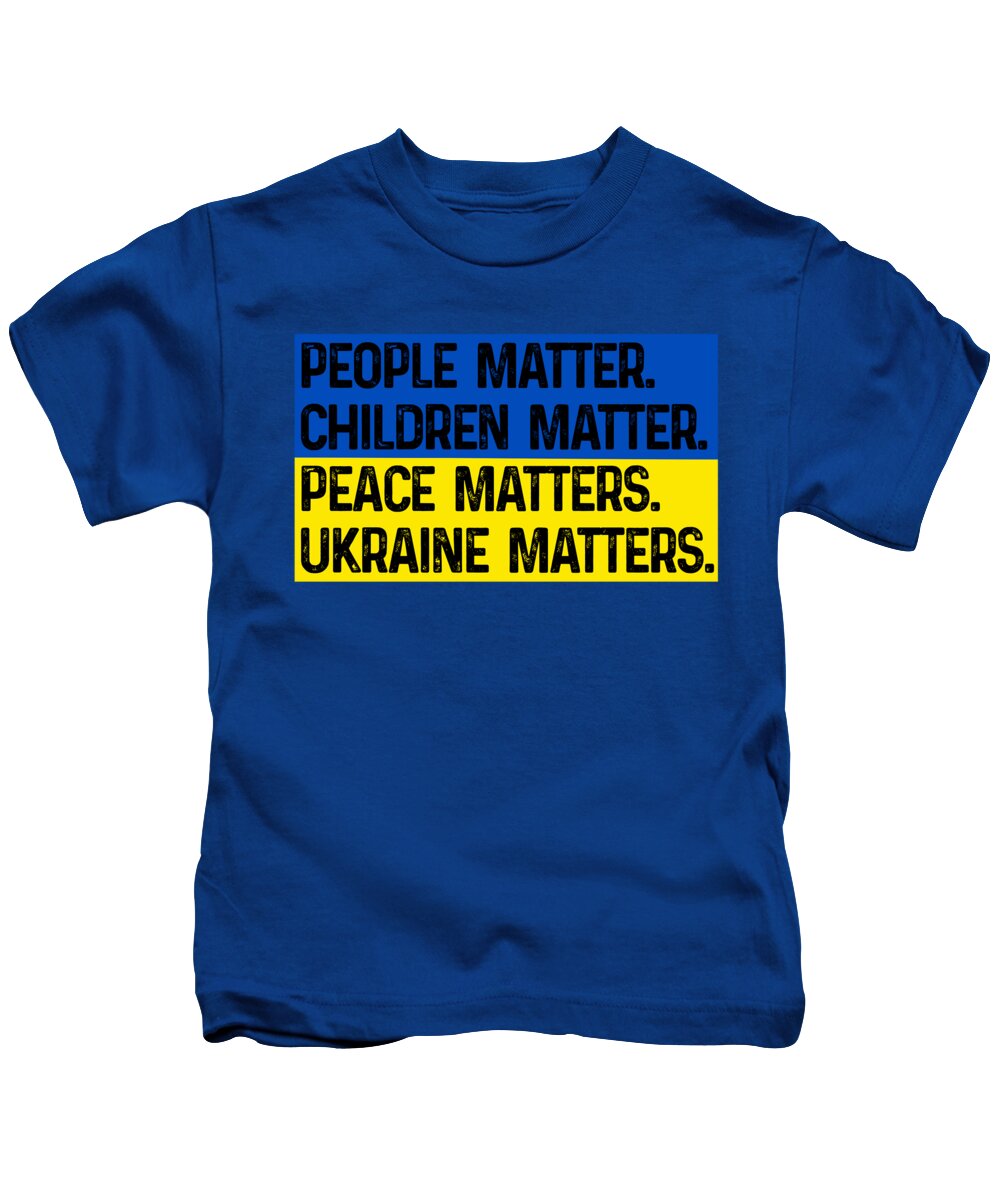 Kids Ukraine-themed t-shirt in blue with blue and yellow message graphic