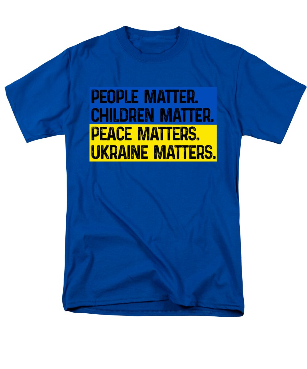Royal blue men's t-shirt with front slogan print: 'PEOPLE MATTER... UKRAINE MATTERS'.