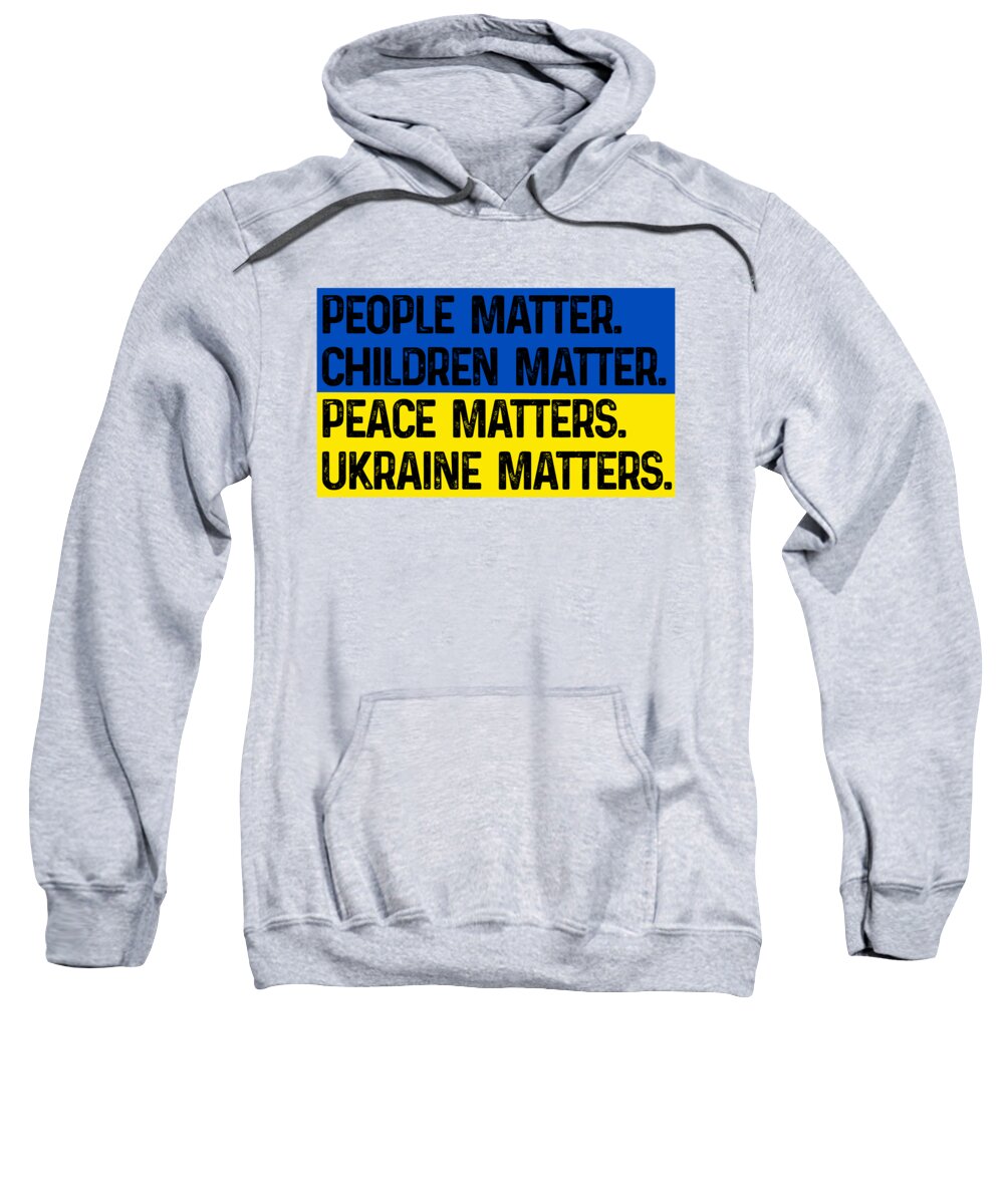 Light gray hoodie sweatshirt with front multicolor text graphic, People Matter Children Matter.