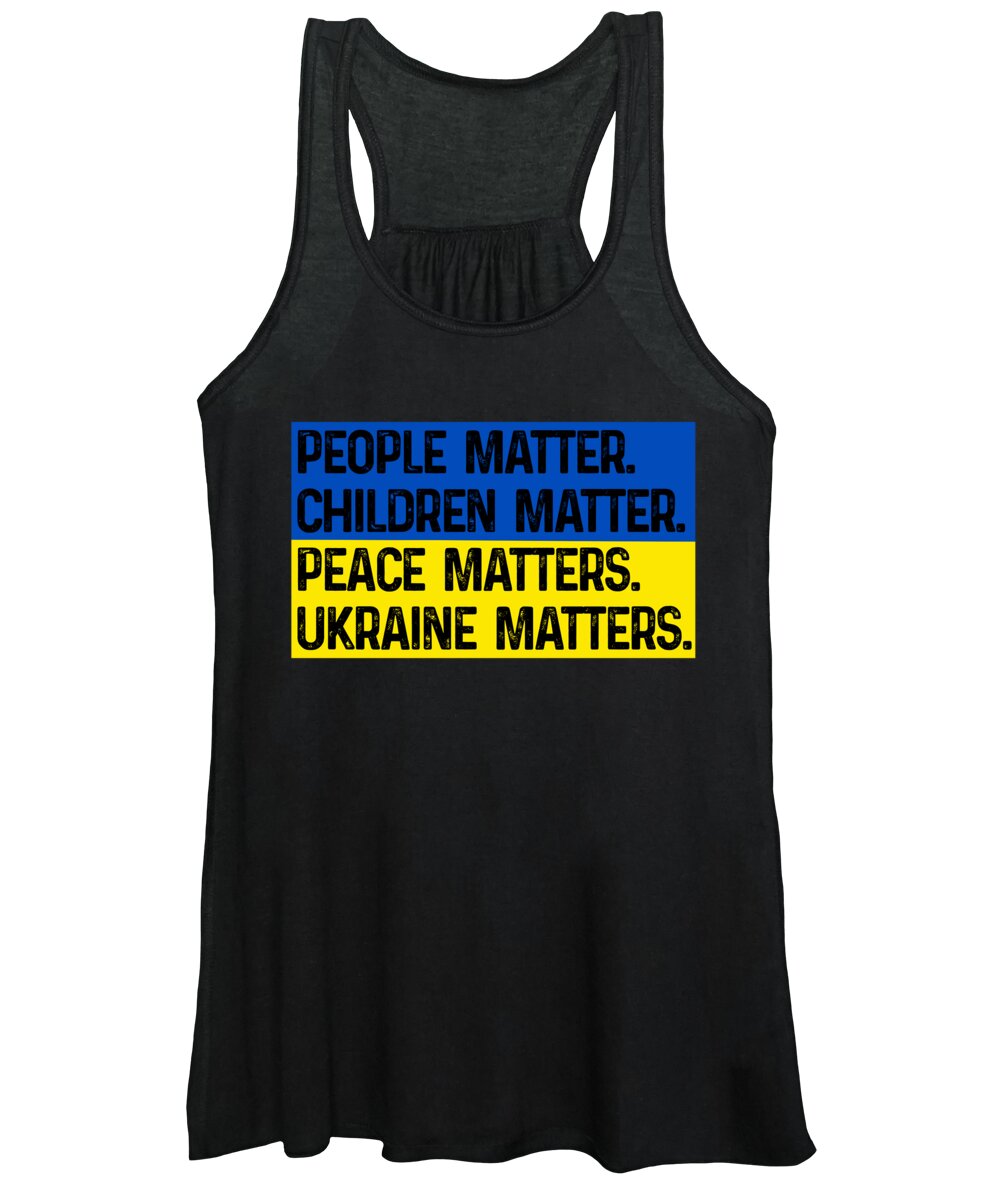 Black women's tank top with People Matter slogan graphic and Ukraine Matters text.