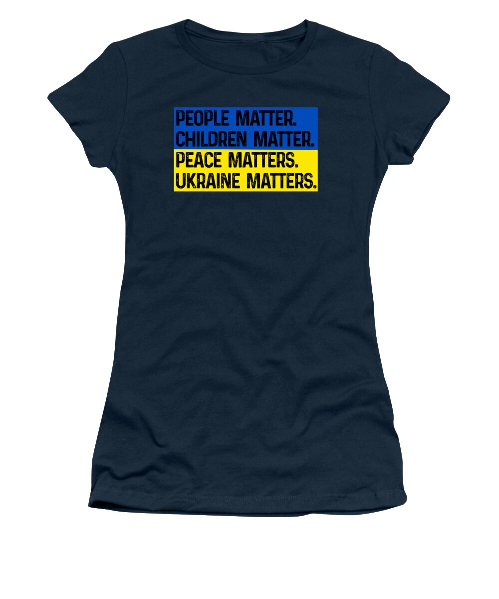 Women's navy t-shirt with front slogan graphic, UKRAINE MATTERS
