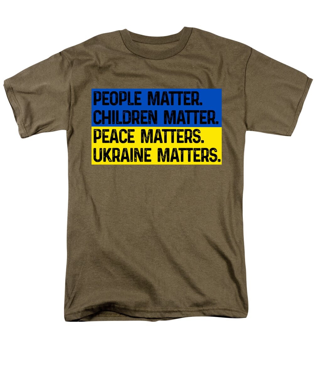 Olive men's t-shirt with front slogan print: 'PEOPLE MATTER... UKRAINE MATTERS'.