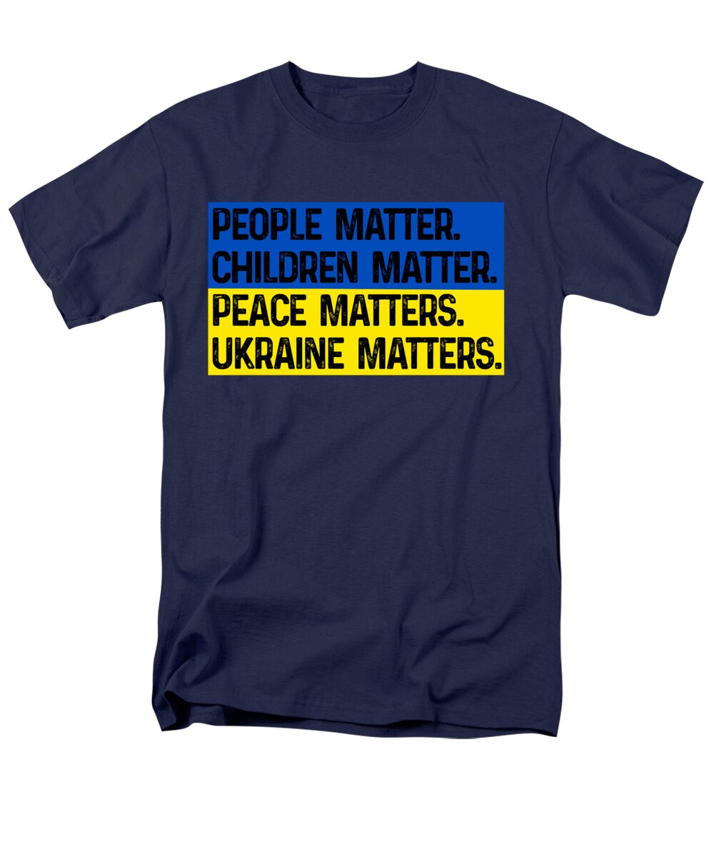 Navy men's t-shirt with front slogan print: 'PEOPLE MATTER... UKRAINE MATTERS'.