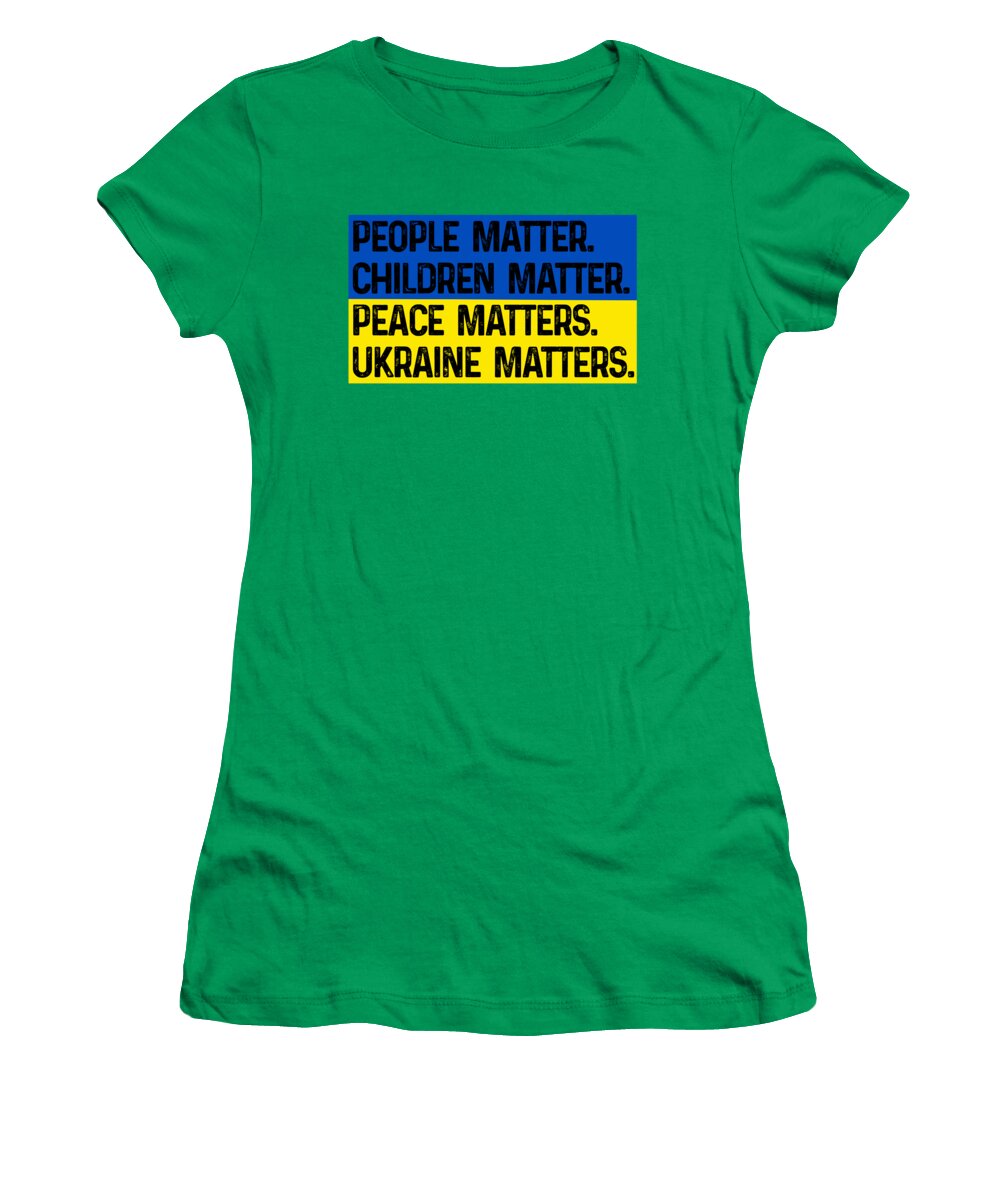 Women's green t-shirt with front slogan graphic, UKRAINE MATTERS