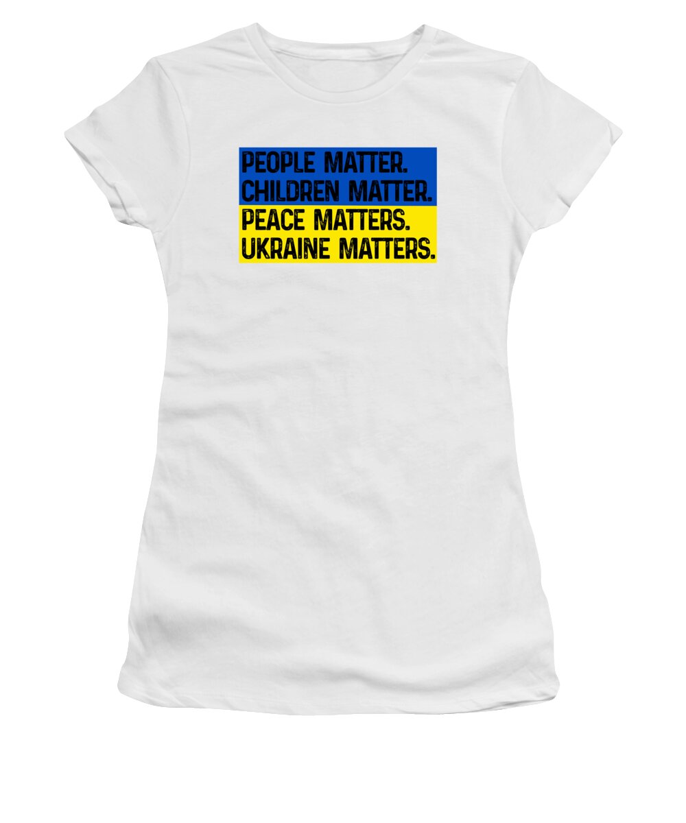 Women's white t-shirt with front slogan graphic, UKRAINE MATTERS