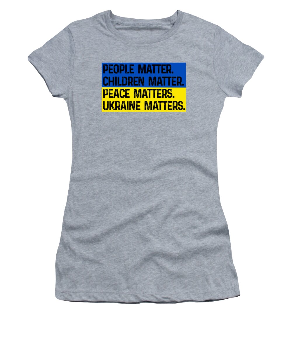 Women's heather gray t-shirt with front slogan graphic, UKRAINE MATTERS