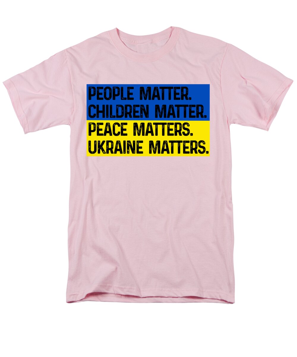 Pink men's t-shirt with front slogan print: 'PEOPLE MATTER... UKRAINE MATTERS'.