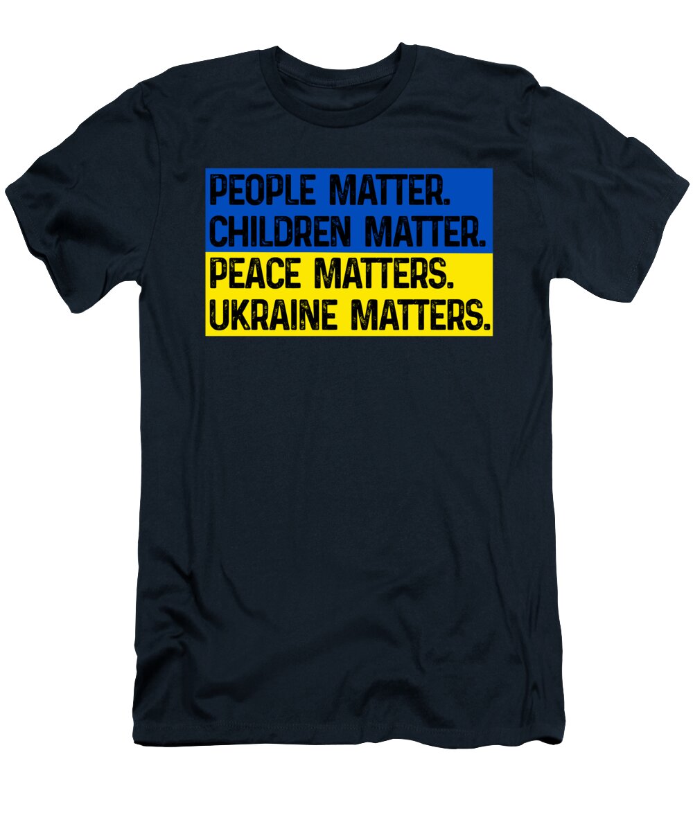 Navy crew-neck T-shirt with bold statement text graphic