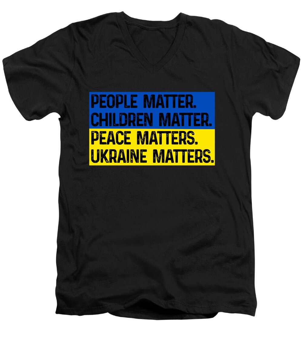 Men's V-neck t-shirt, black, front 'Ukraine matters' slogan graphic