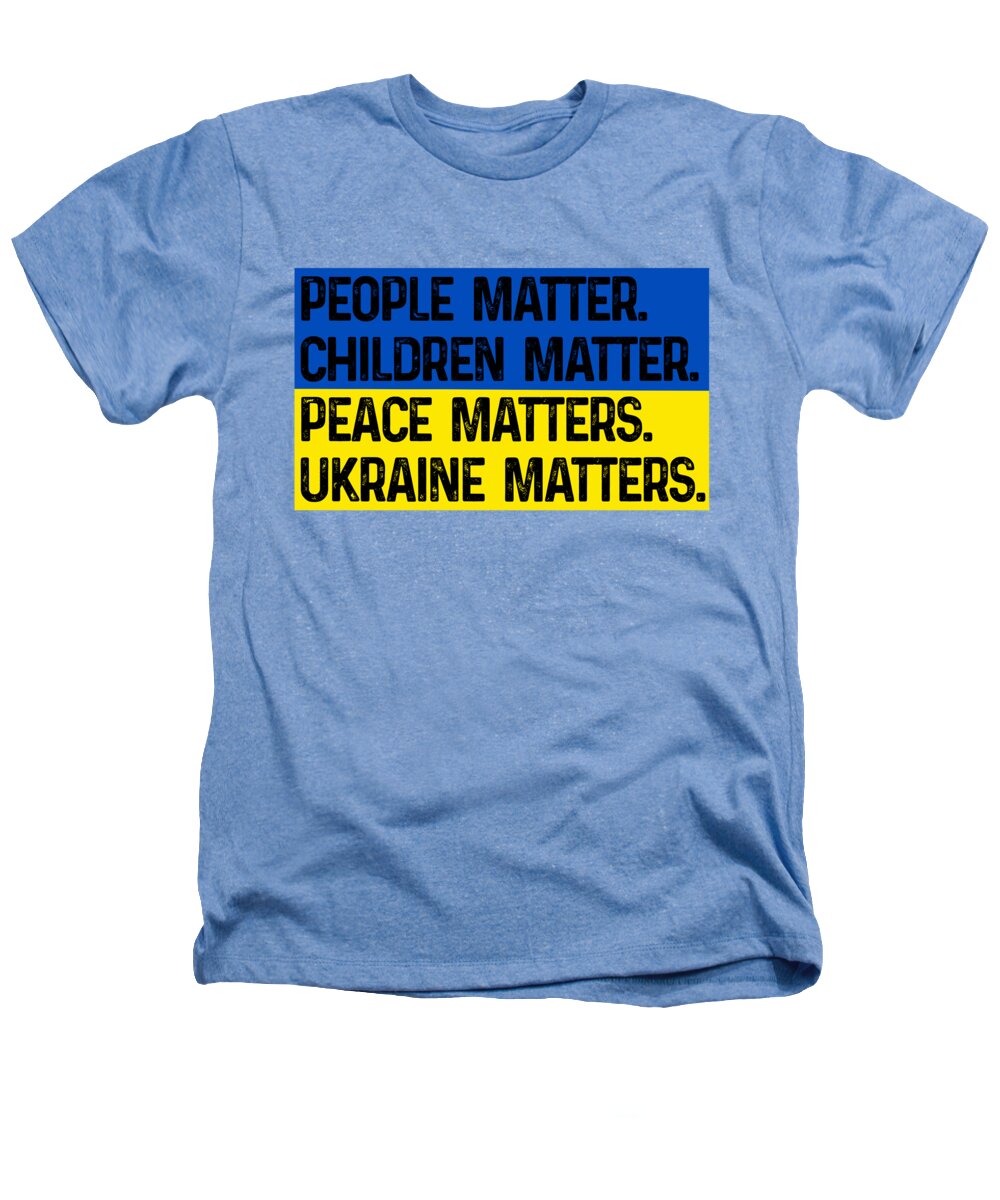 Light blue heather T-shirt with colorful front slogan graphic