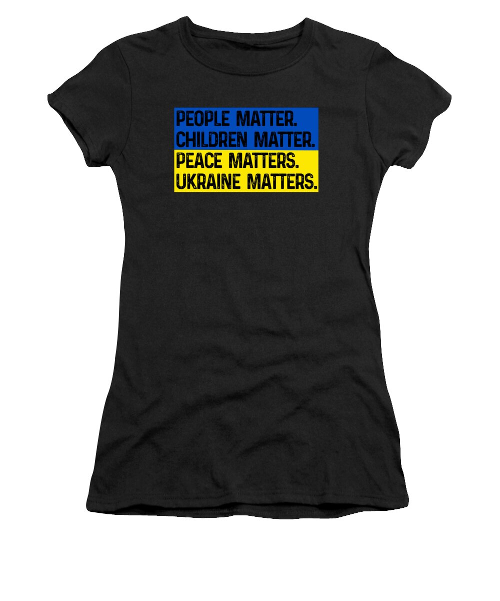 Women's black t-shirt with front slogan graphic, UKRAINE MATTERS