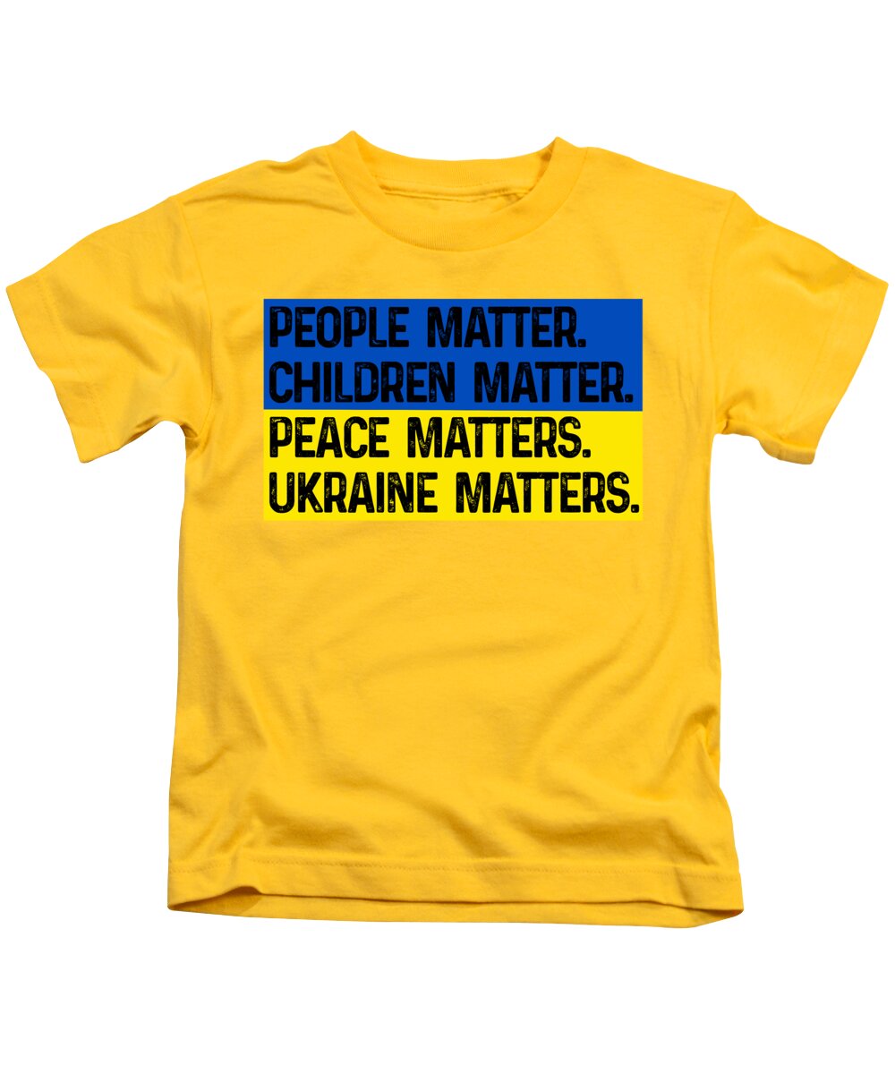 Kids Ukraine-themed t-shirt in yellow with blue and yellow message graphic