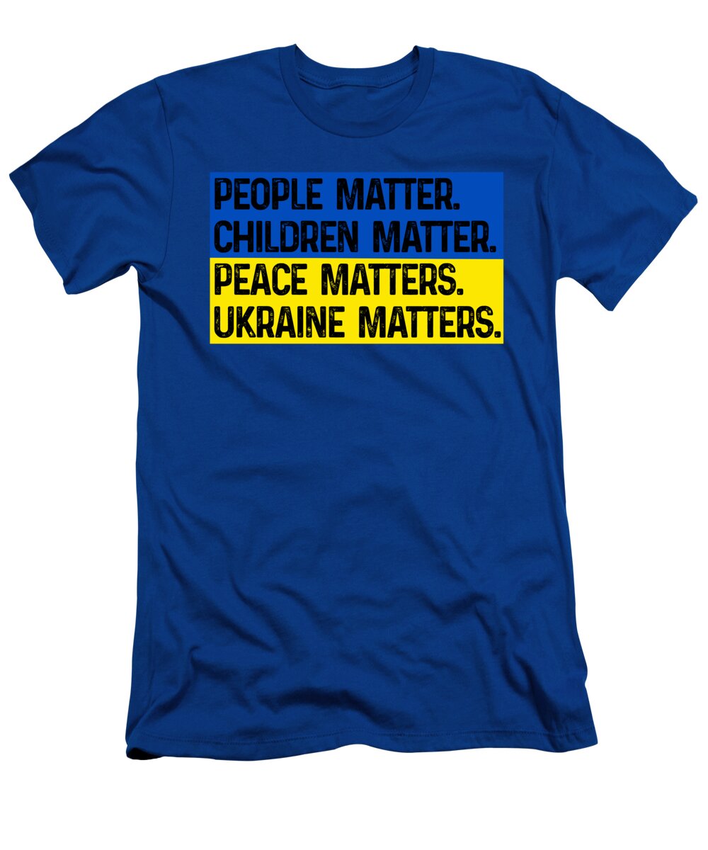Royal blue crew-neck T-shirt with bold statement text graphic