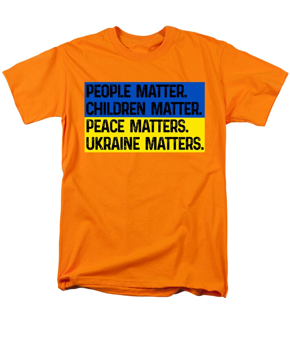 Orange men's t-shirt with front slogan print: 'PEOPLE MATTER... UKRAINE MATTERS'.