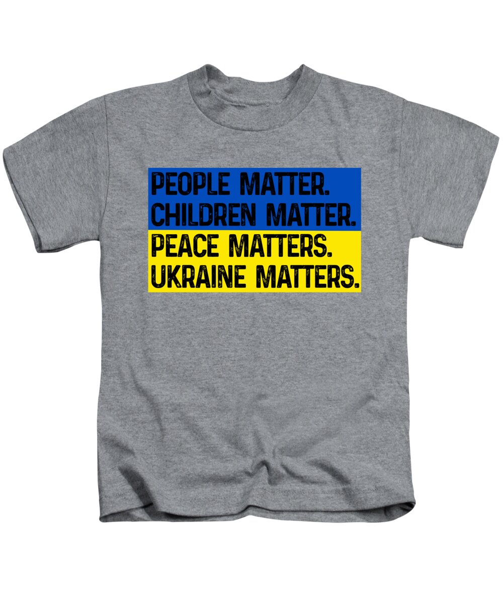 Kids heather gray T-shirt with front slogan graphic in blue and yellow blocks