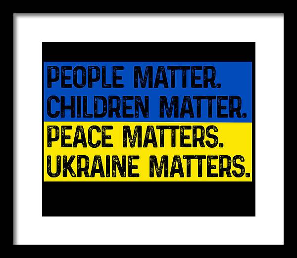 White framed wall print with black background and blue/yellow text: PEOPLE MATTER, CHILDREN MATTER.