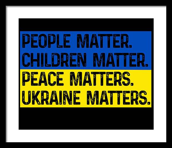 Framed wall art print with blue and yellow text on black background, white frame