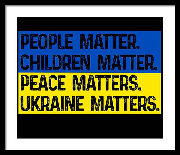 Framed wall art print with bold blue and yellow text on black background