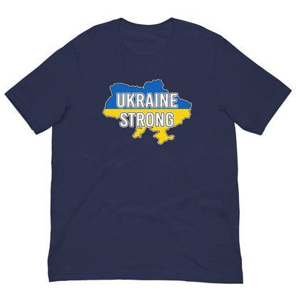 Navy T-shirt with UKRAINE STRONG logo map graphic on the chest