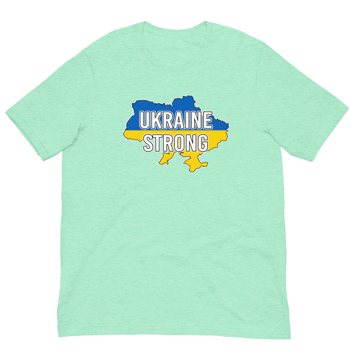 Mint T-shirt with UKRAINE STRONG blue-and-yellow front graphic