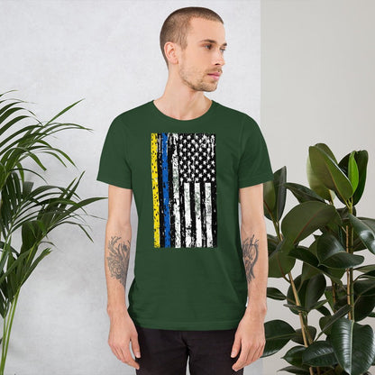 Forest green crewneck T-shirt with distressed vertical flag graphic front