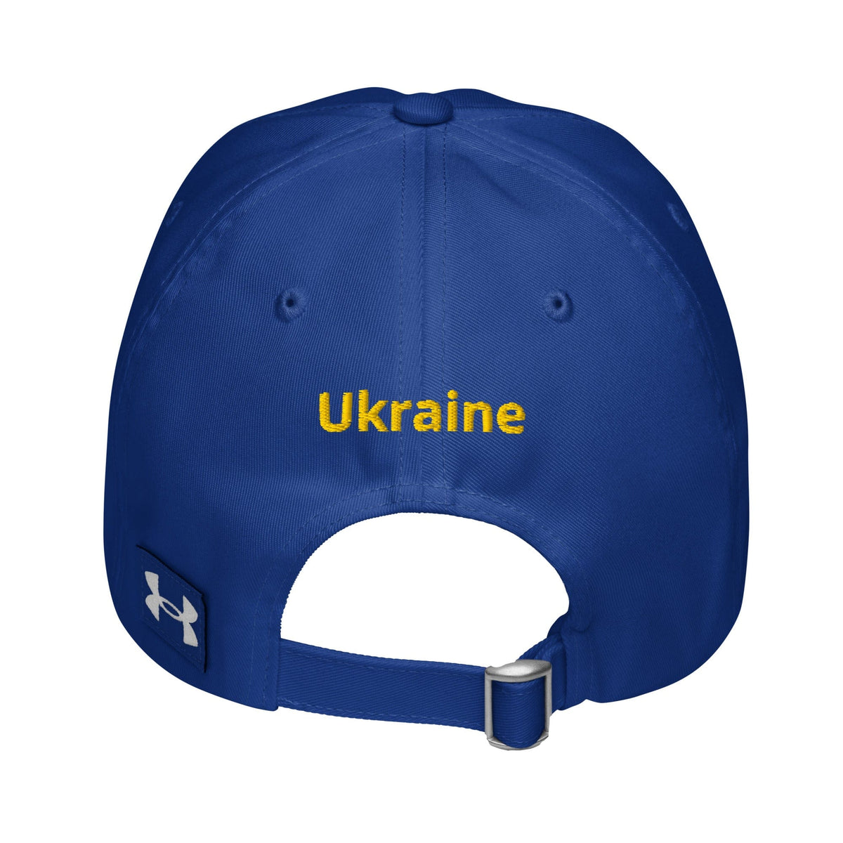 Blue baseball cap with bold 'Ukraine' text embroidery on back panel