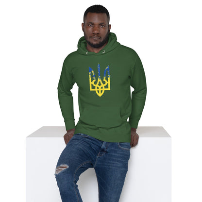 Ukrainian Trident hoodie in green with colorful trizub logo on chest