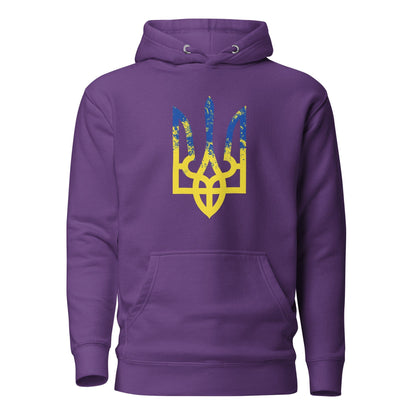Ukrainian Trident hoodie in purple with colorful trizub logo on back