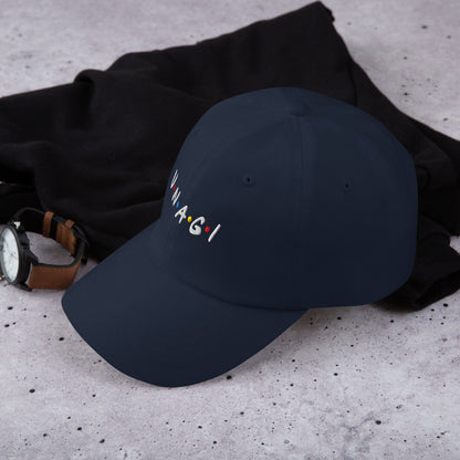 Embroidered baseball cap in dark navy, front embroidered logo text