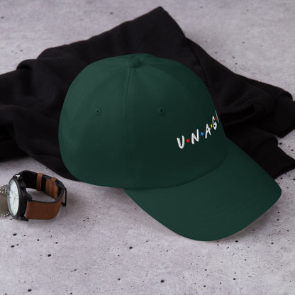 Embroidered baseball cap in green, with front logo text detail