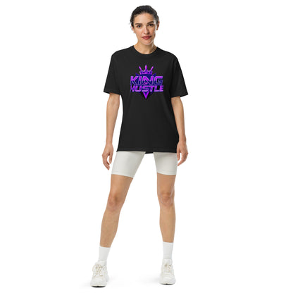 Black athletic t-shirt with short sleeves, crew neck, and purple "KING HUSTLE" chest graphic.