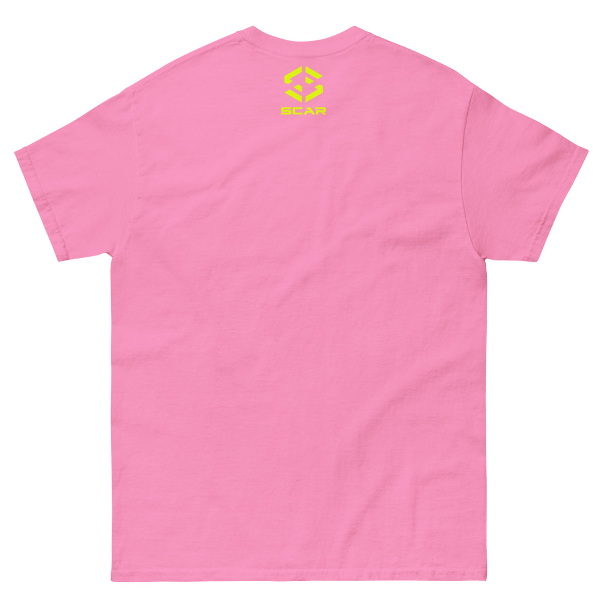 Pink T-shirt with small SCAR logo on upper back