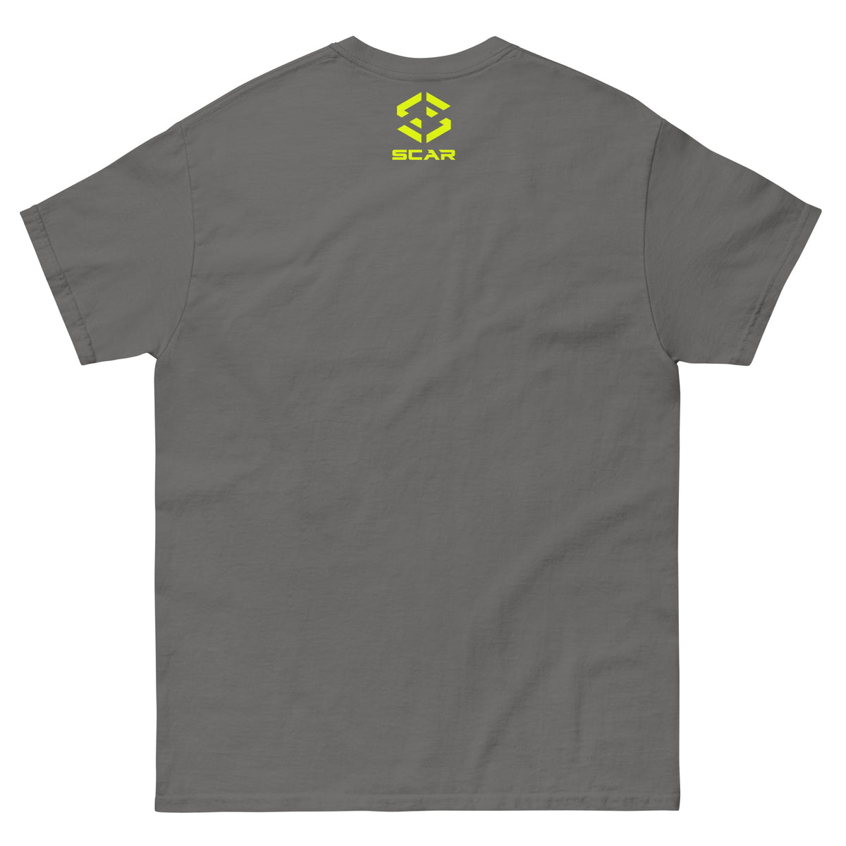 Gray T-shirt with small SCAR logo on upper back