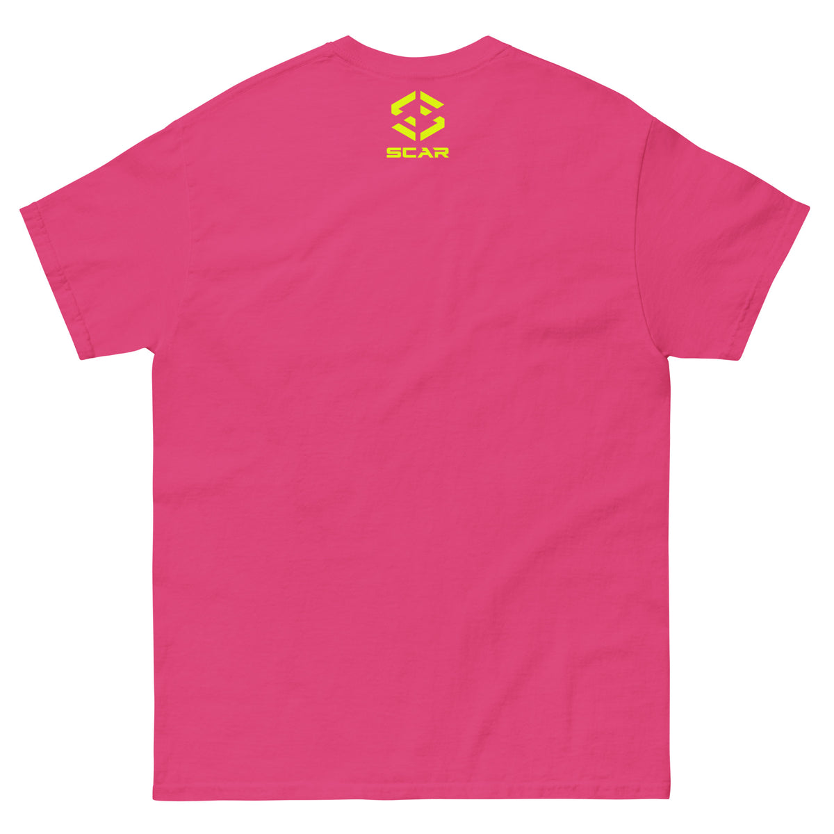 Pink T-shirt with small SCAR logo on upper back