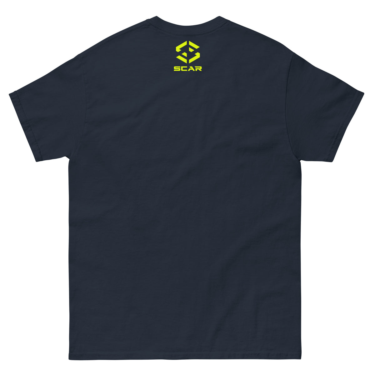 Navy T-shirt with small SCAR logo on chest