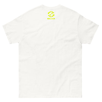 White T-shirt with small SCAR logo on upper back