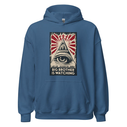 Light blue hoodie with front pocket and graphic 'Big Brother is watching'