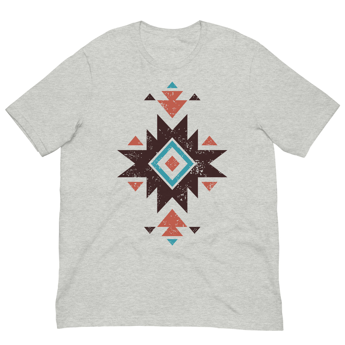 Gray heather T-shirt with distressed Aztec star pattern graphic on the chest