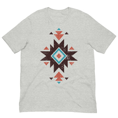 Gray heather T-shirt with distressed Aztec star pattern graphic on the chest