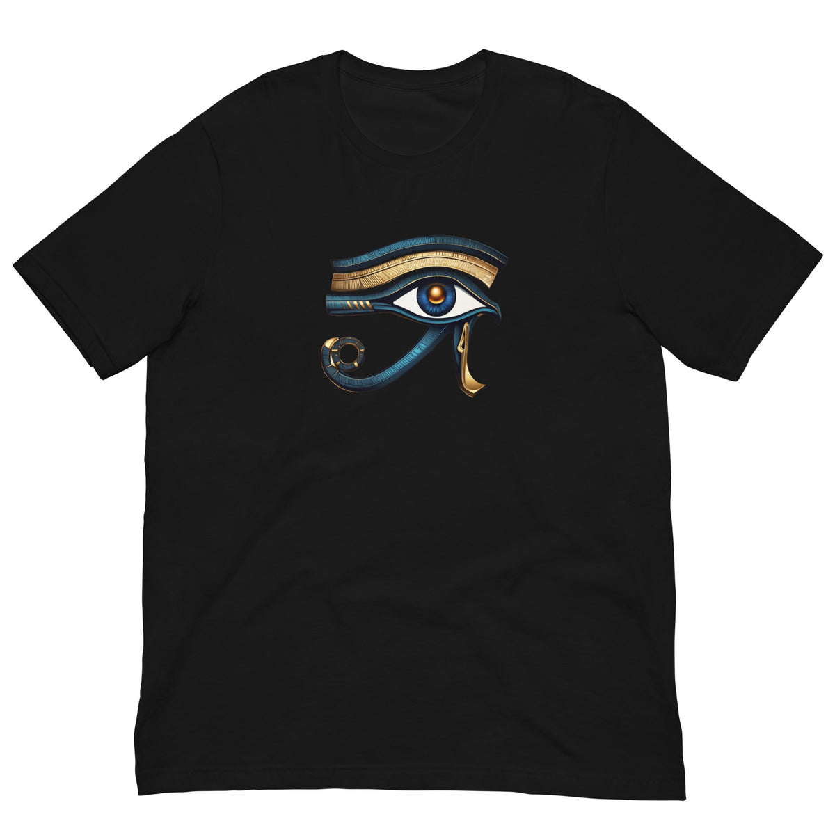 Black T-shirt with colorful Eye of Horus graphic on the chest