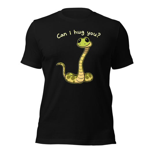 Black crewneck T-shirt with yellow snake hug graphic on front
