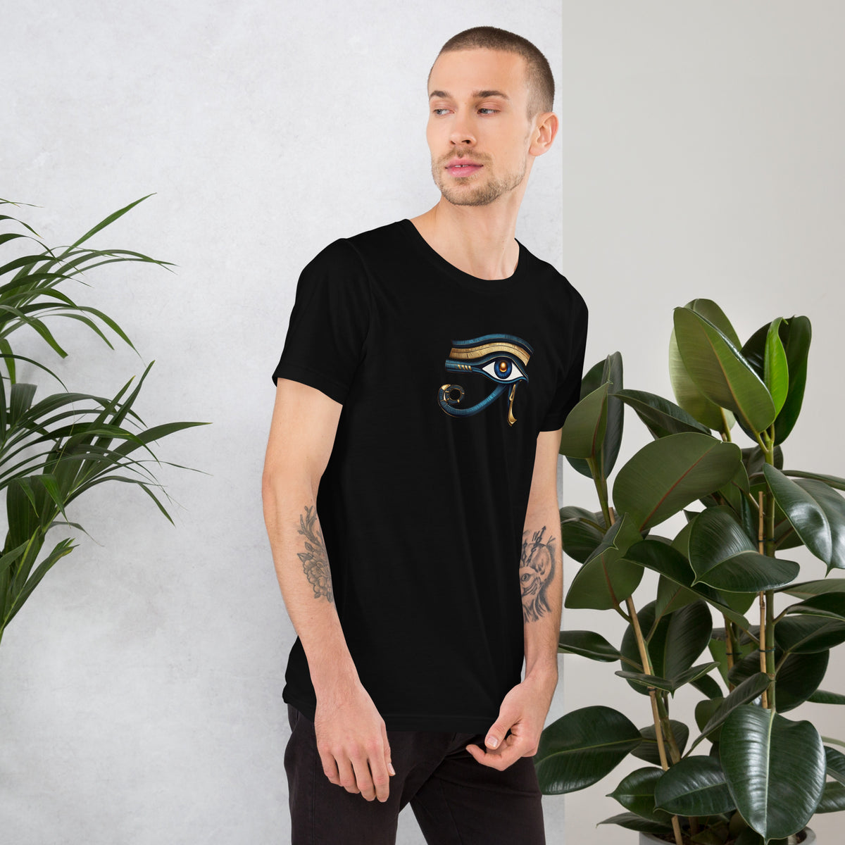 Black T-shirt with Eye of Horus graphic on the chest