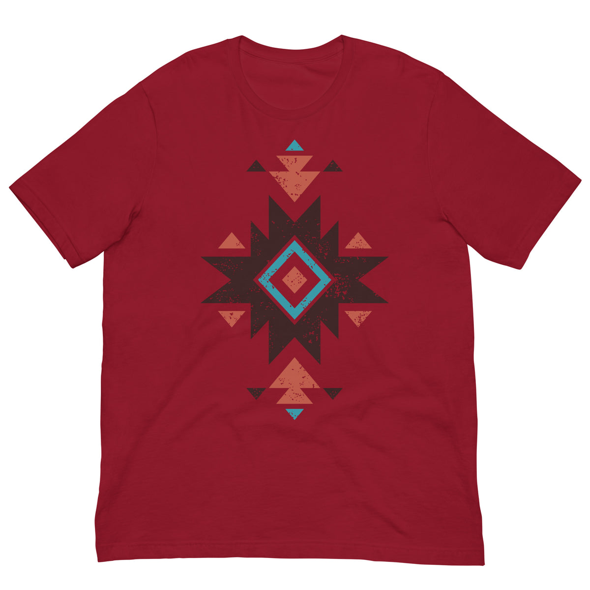 Cardinal red Aztec distressed pattern T-shirt with short sleeves and crew neck