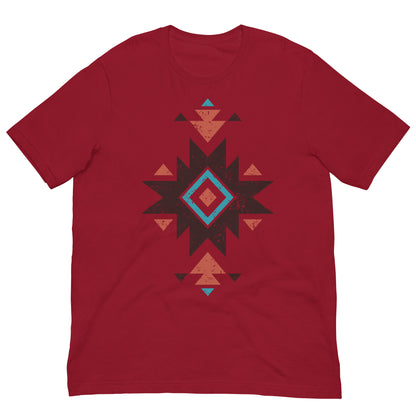 Cardinal red Aztec distressed pattern T-shirt with short sleeves and crew neck