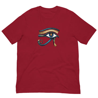 Red T-shirt with colorful Eye of Horus graphic on the chest